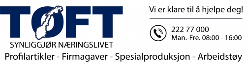 TØFT AS leverer alt av profilartikler, firmagaver, arbeidstøy og spesialproduksjon